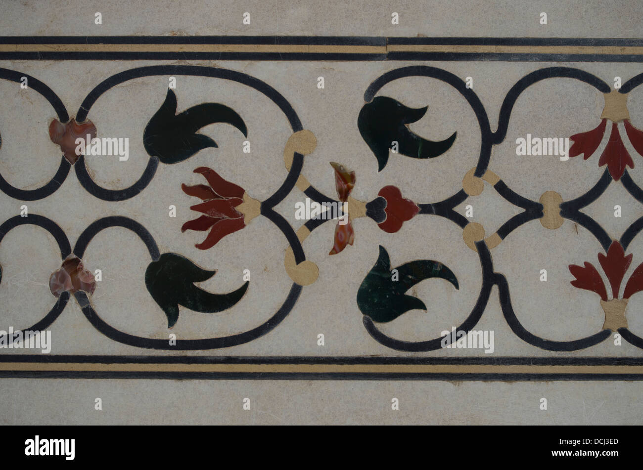 Taj Mahal White Marble Mausoleum inlay details  - Agra, India Stock Photo