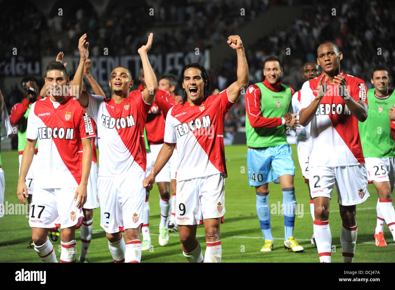 18.08.2013 Monaco. Monaco players celebrate after the French Ligue 1 game between Monaco and Montpellier from the Stade Louis II stadium. Stock Photo