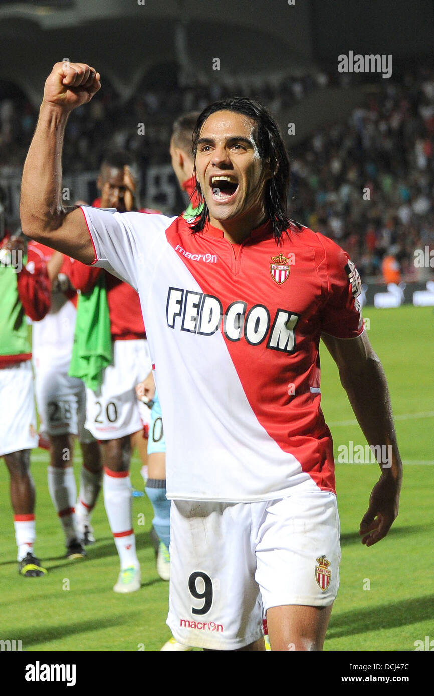18.08.2013 Monaco. Radamel FALCAO celebrates after the French Ligue 1 game between Monaco and Montpellier from the Stade Louis II stadium. Stock Photo