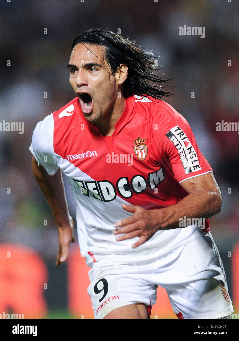 18.08.2013 Monaco. Radamel FALCAO celebrates his goal during the French Ligue 1 game between Monaco and Montpellier from the Stade Louis II stadium. Stock Photo