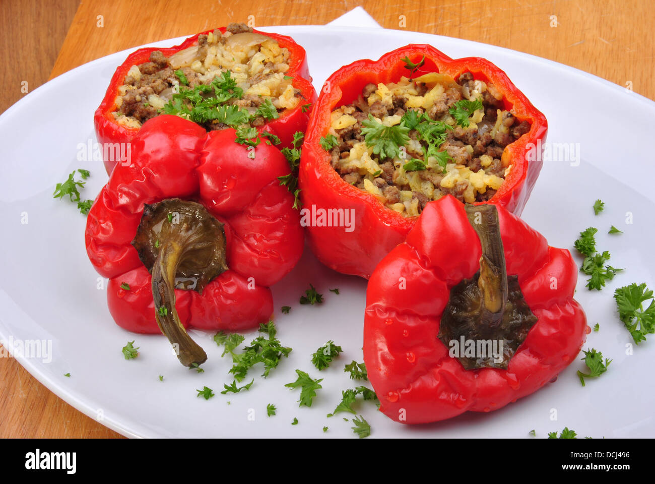 some organic red paprika with mince and rice Stock Photo Alamy