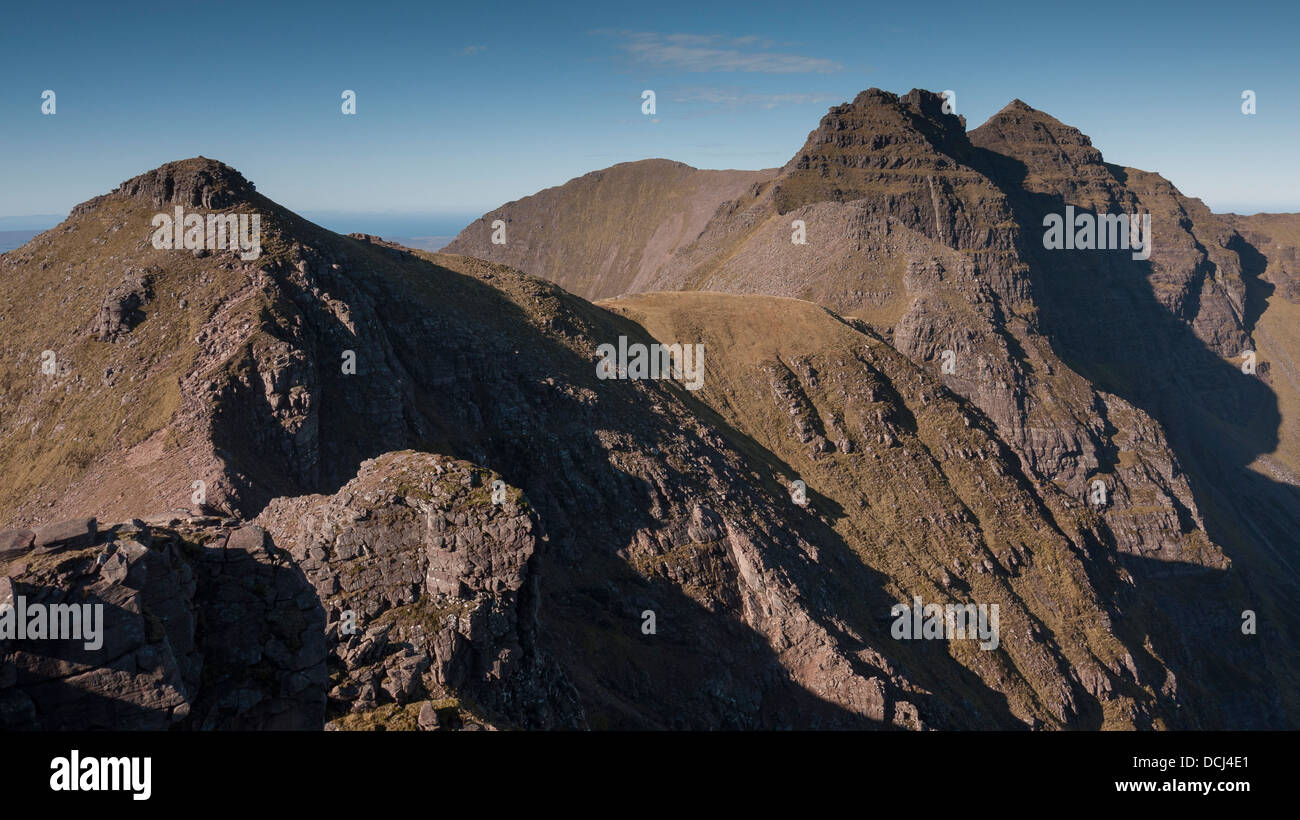 Looking along the ridge of the mountain An Teallach from Sail Liath to Sgurr Fiona, Highlands, Scotland, UK Stock Photo