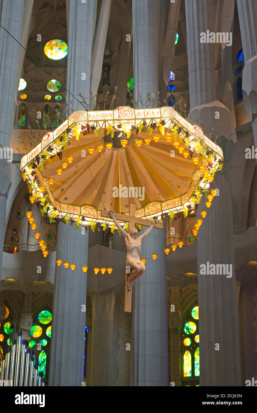 The altar in the apse, interior or the Sagrada Família, Barcelona, Catalonia, Spain Stock Photo