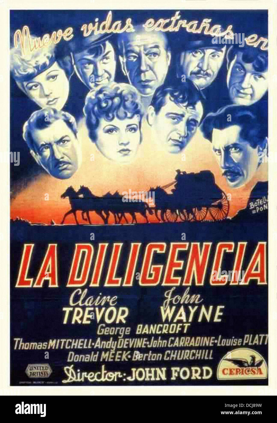 STAGECOACH - Spanish movie poster - Directed by John Ford - United Artists 1939 Stock Photo