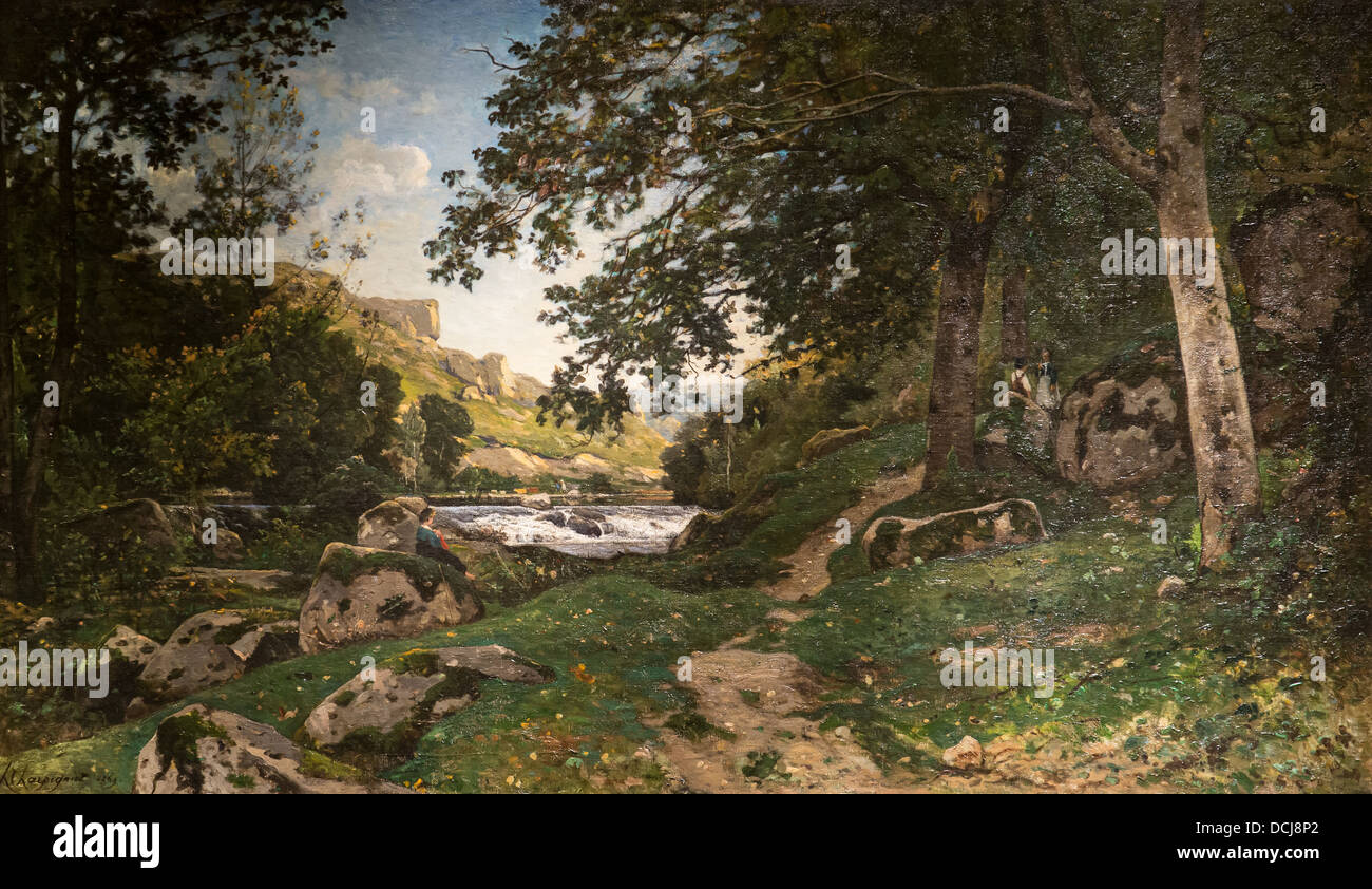 19th century  -  Landscape - Henri-Joseph Harpignies (1869) - Metropolitan Museum of Art - New York Oil on canvas Stock Photo