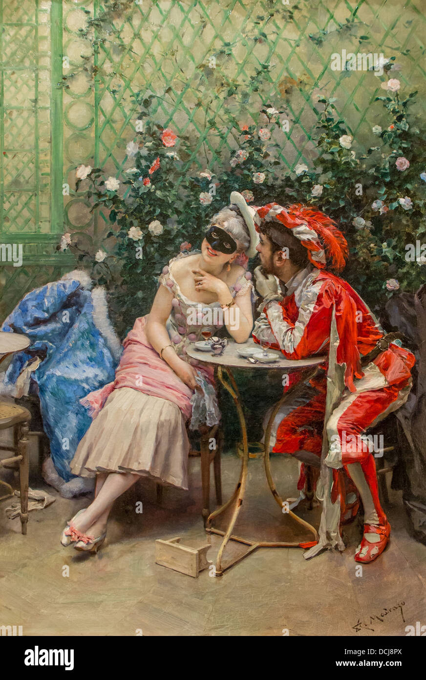 19th century  -  Masqueraders - Raimundo de Madrazo y Garreta (1875) - Metropolitan Museum of Art - New York Oil on canvas Stock Photo