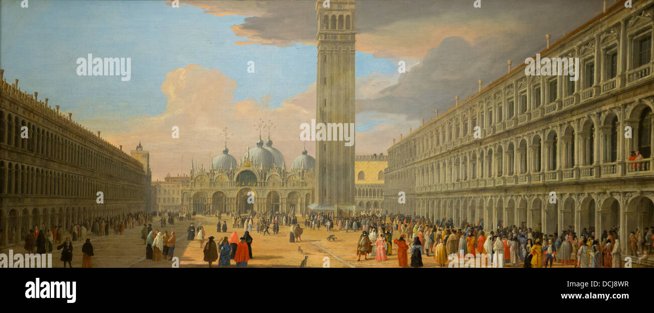 18th century  -  Piazza San Marco in Venice - Luca Carlevaris (1709) - Metropolitan Museum of Art - New York Oil on canvas Stock Photo