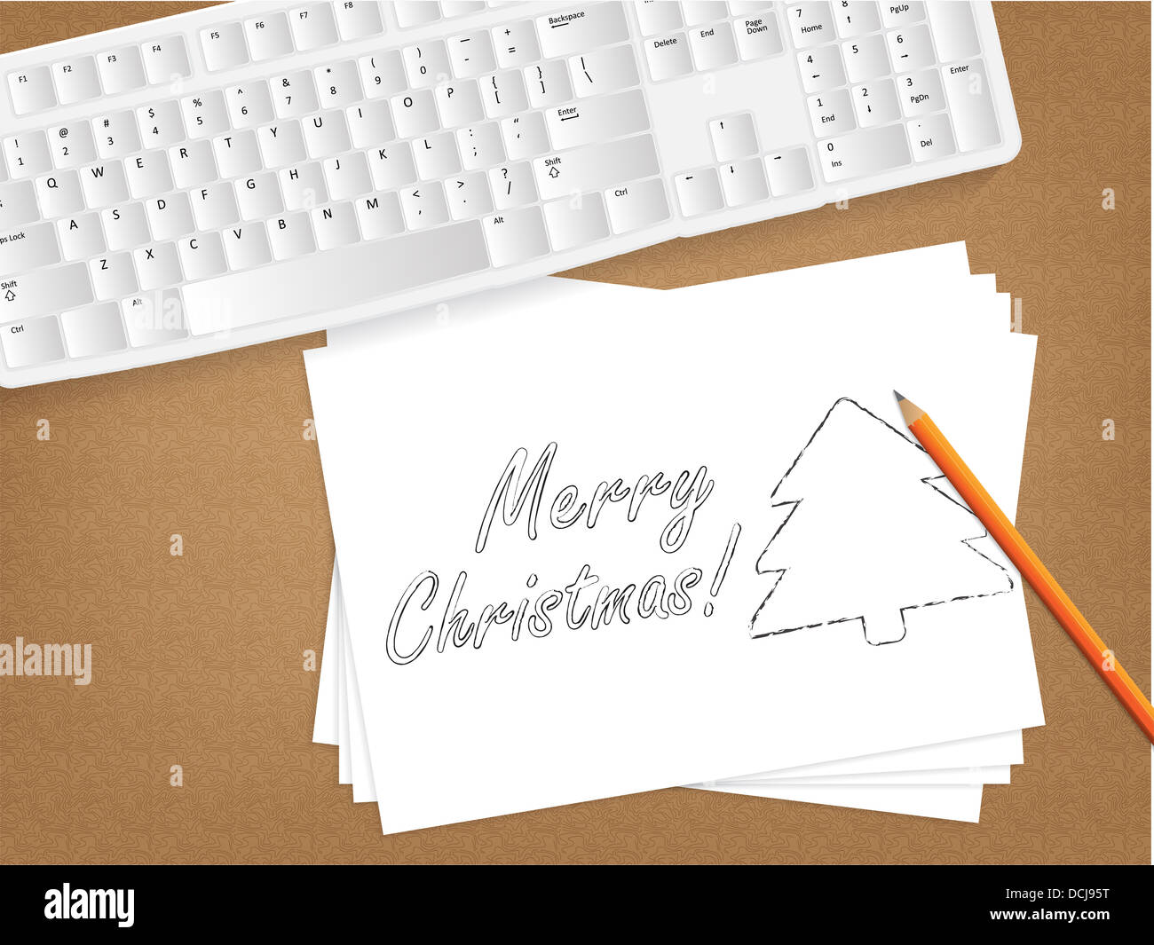 Computer keyboard, sheet of paper with the message on it and a pencil