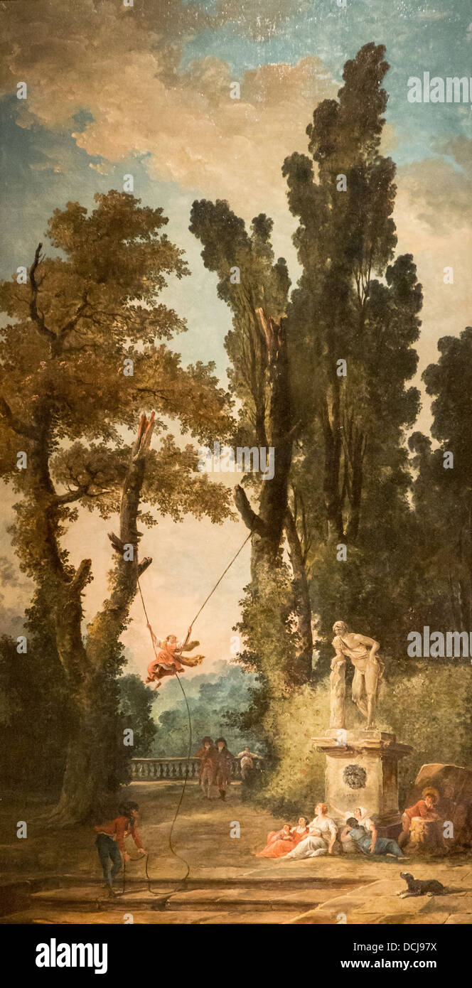 18th century  -  The Swing - Hubert Robert (1777) - Metropolitan Museum of Art - New York  - Oil on canvas Stock Photo