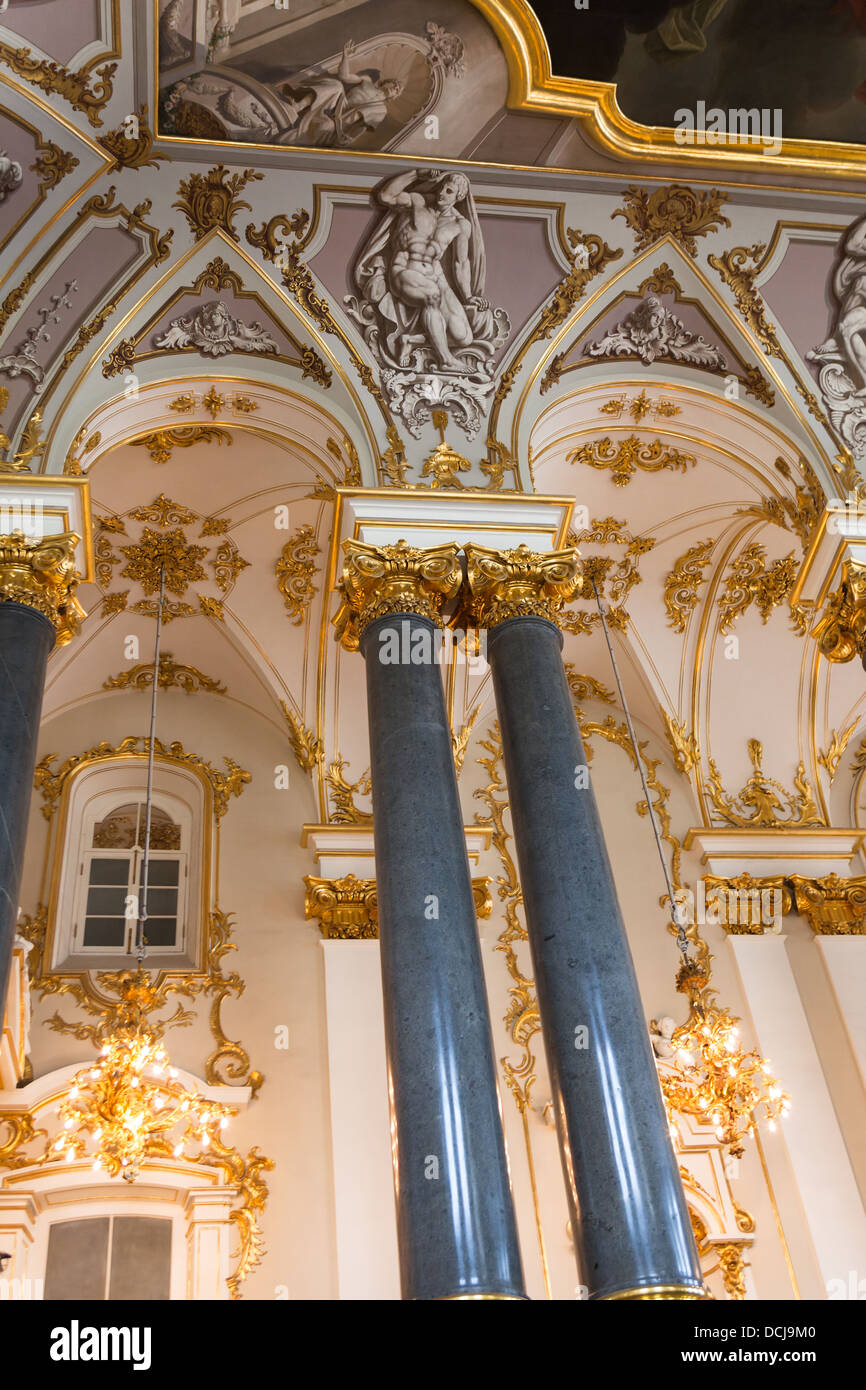 Interior artworks,decor and architecture.  Rastrelli's Jordan staircase decoration.The Hermitage St Petersburg Russia Stock Photo