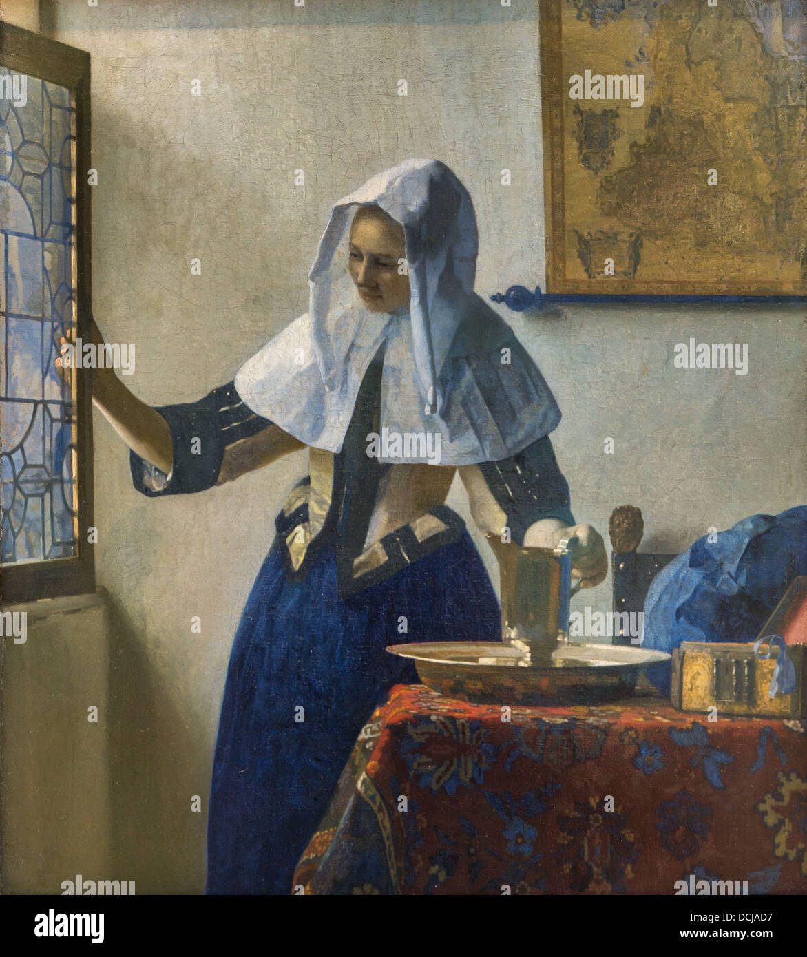 17th century  -  Young Woman with a Water Pitcher - Johannes Vermeer (1662) Oil on canvas Stock Photo