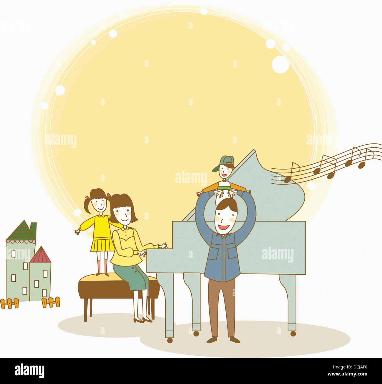 illustration of a family singing together Stock Photo - Alamy