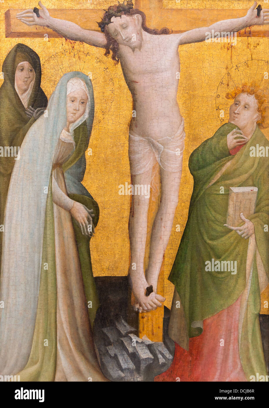 15th century  -  The Crucifixion - Master of the Berswordt Altar (1400) Philippe Sauvan-Magnet / Active Museum Oil on wood Stock Photo