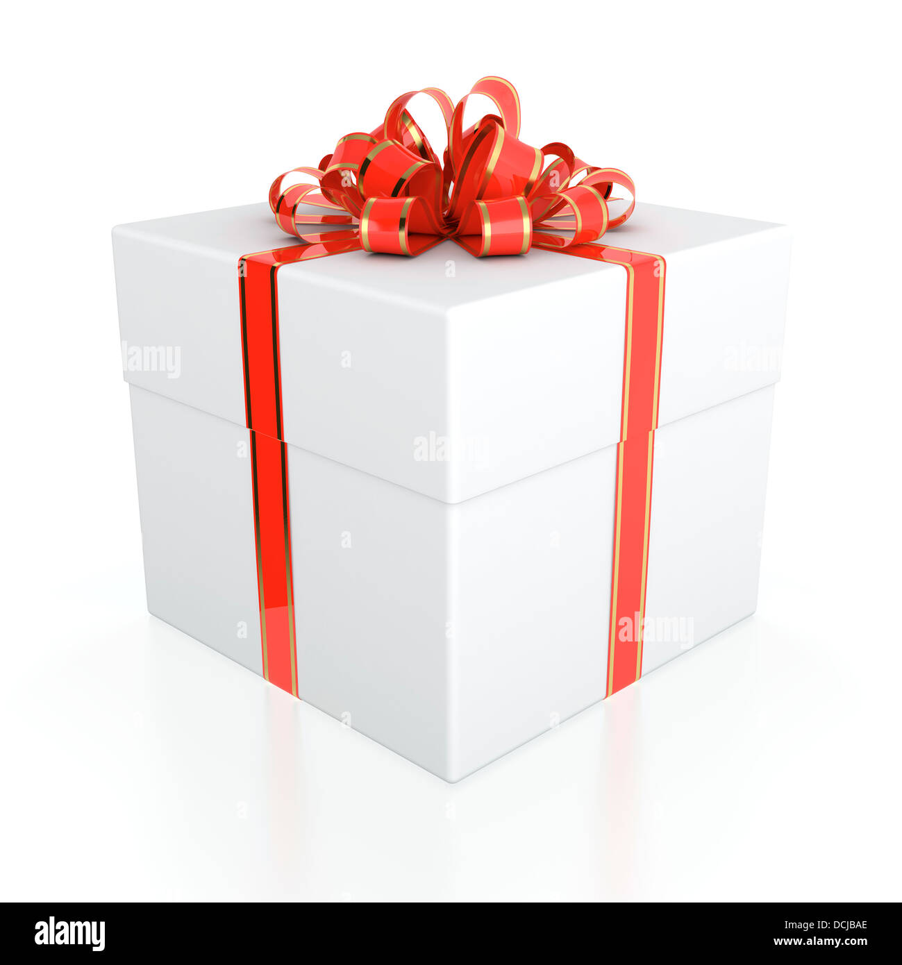 3D illustration of white gift box with red ribbon Stock Photo - Alamy
