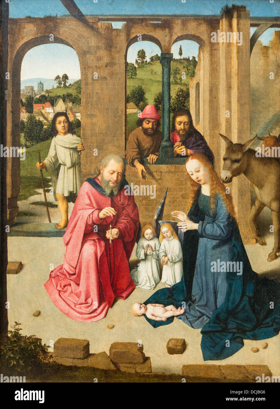 15th century  -  The Nativity, 1480 - Gerard David Philippe Sauvan-Magnet / Active Museum Oil on Wood Stock Photo