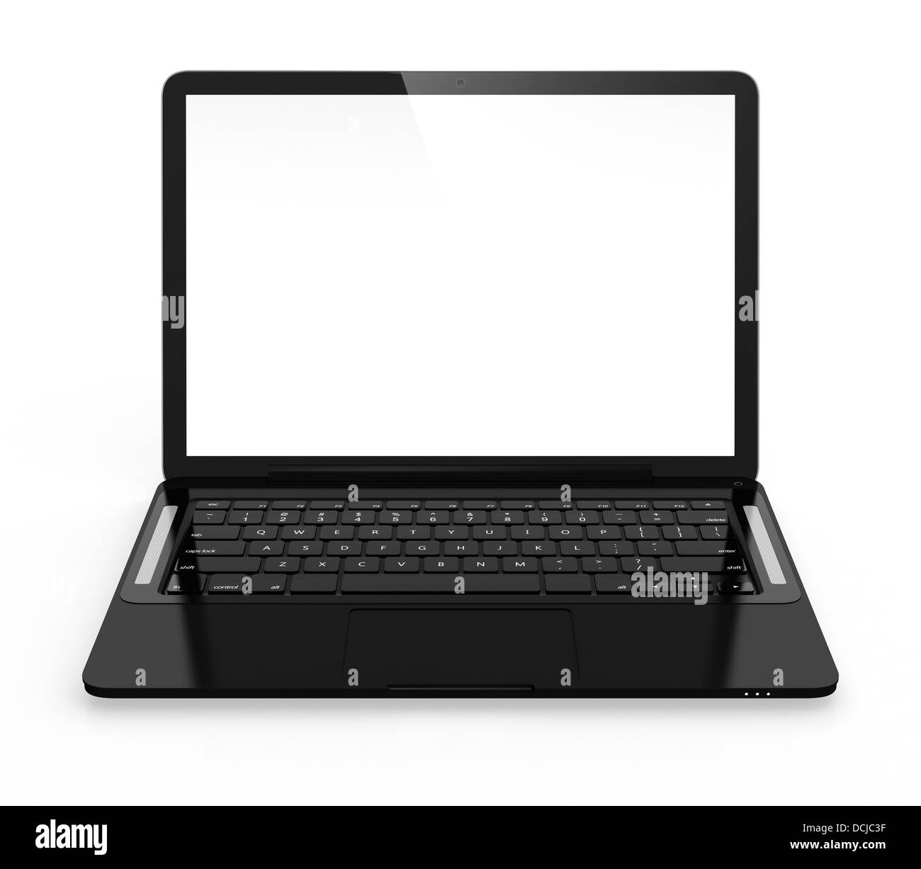 3D image of modern black laptop isolated on white background Stock Photo
