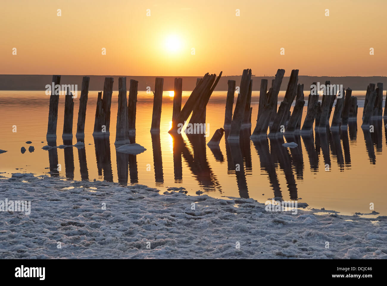 All objects in this lake covered with salt. Water contains minerals and so is multicolored Stock