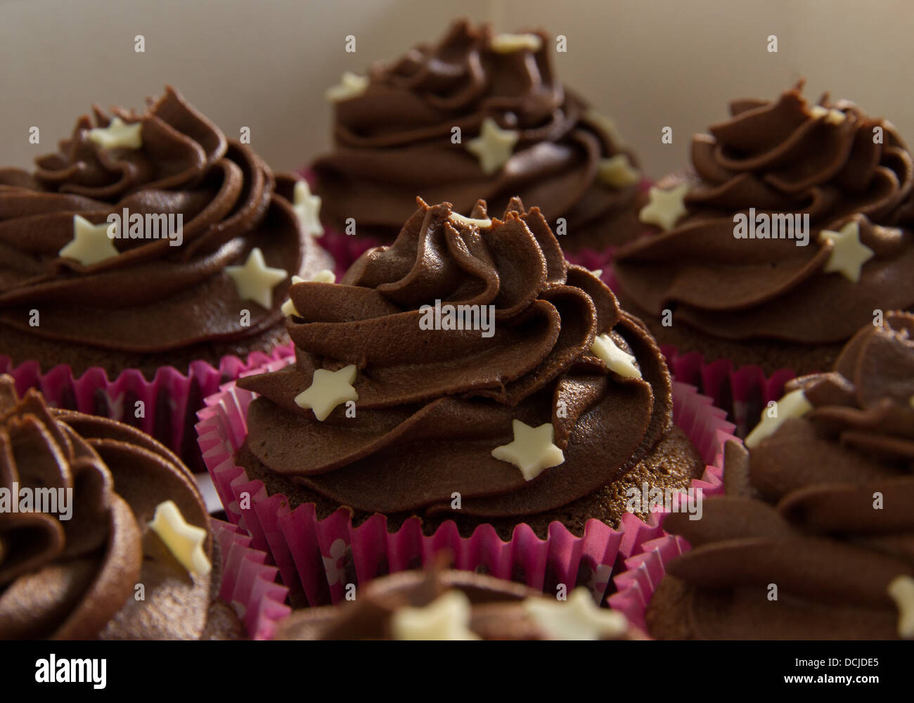 Chocolate Cupcakes With White Chocolate Star Decoration In A White