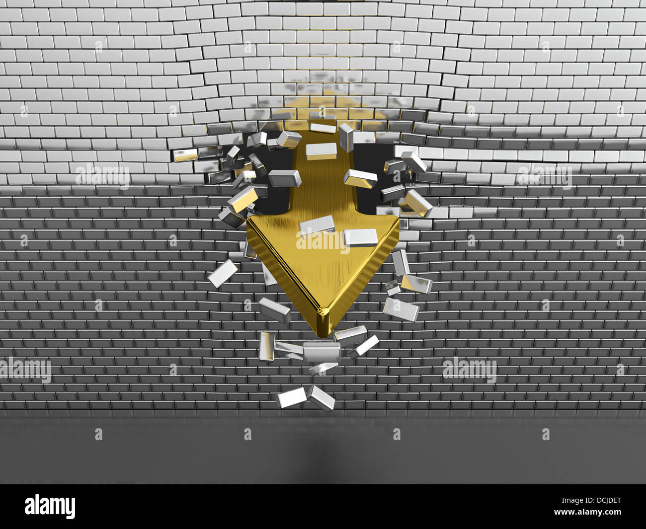 Golden arrow breaking through the silver brick wall Stock Photo - Alamy