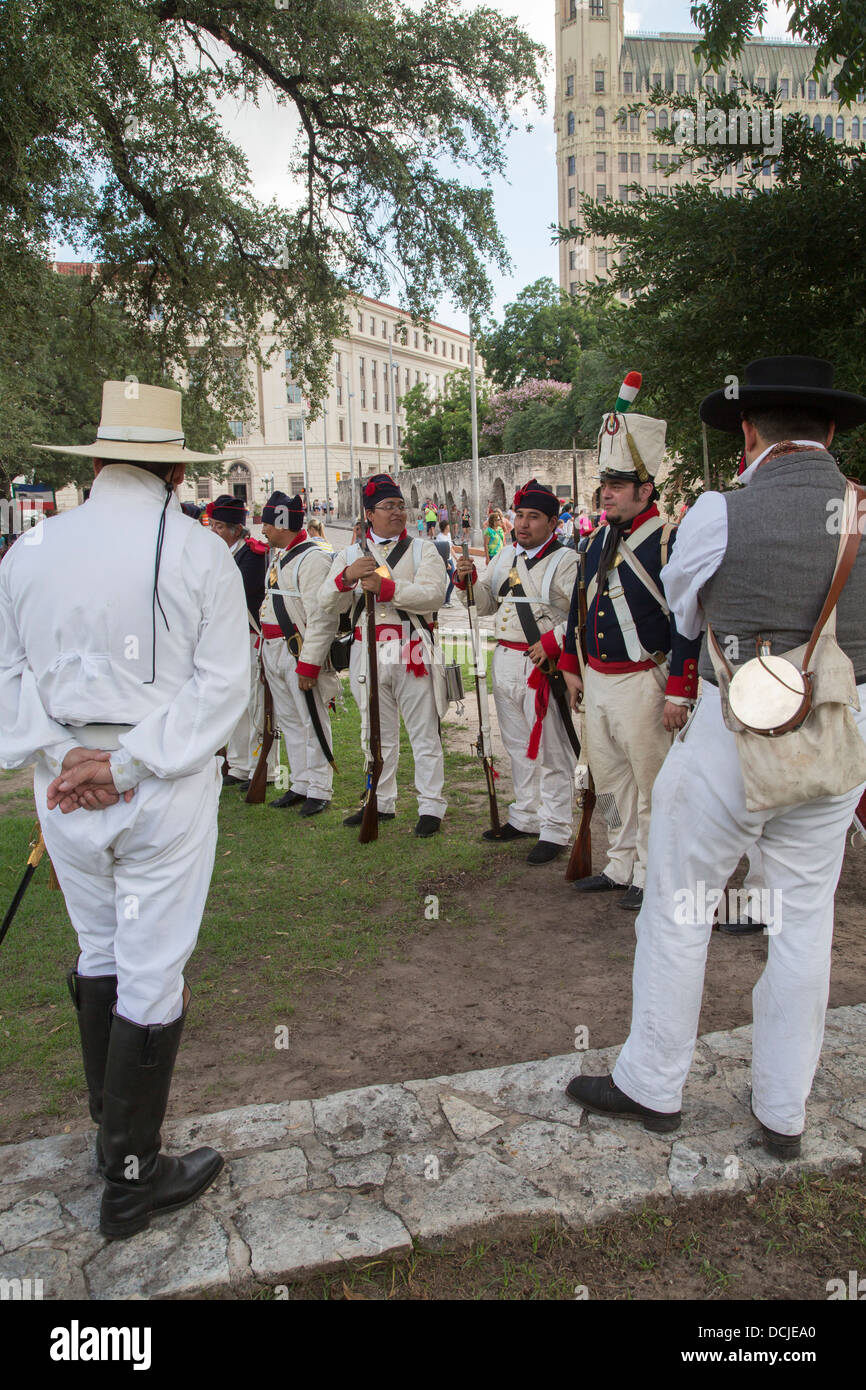 Members of the San Antonio Living History Association demonstrate life of the 1830s at the plaza in front of the Alamo. Stock Photo