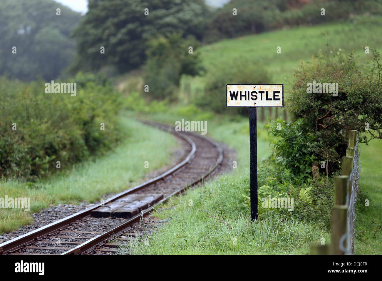 Tywyn, Wales, UK, Saturday, 17 August 2013  Pictured: Train track.  Re: Race the Train is an annual cross country running event that takes place in Tywyn, Mid Wales. The race is organised by Tywyn Rotary Club, and attracts runners from all over the world. In the main event, runners compete to beat a steam train on the preserved Talyllyn Railway over a distance of 14 miles (23 km).  The event was the idea of local dentist, Godfrey Worsey, and was first run in 1984 with around 48 runners. © D Legakis/Alamy Live News Stock Photo