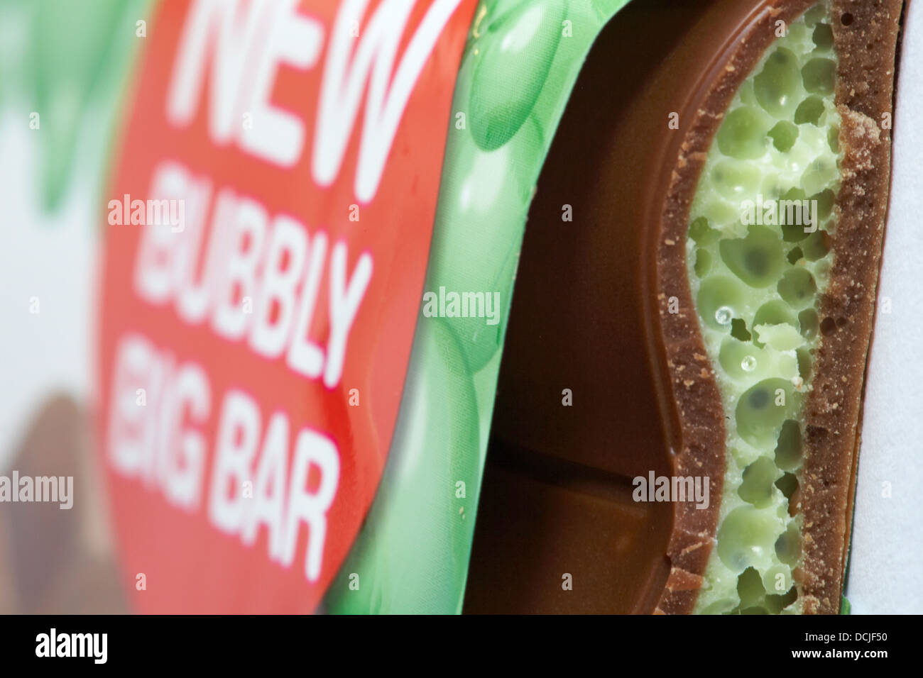 Nestle Mint aero new bubbly big bar of chocolate with piece broken off to see inside Stock Photo
