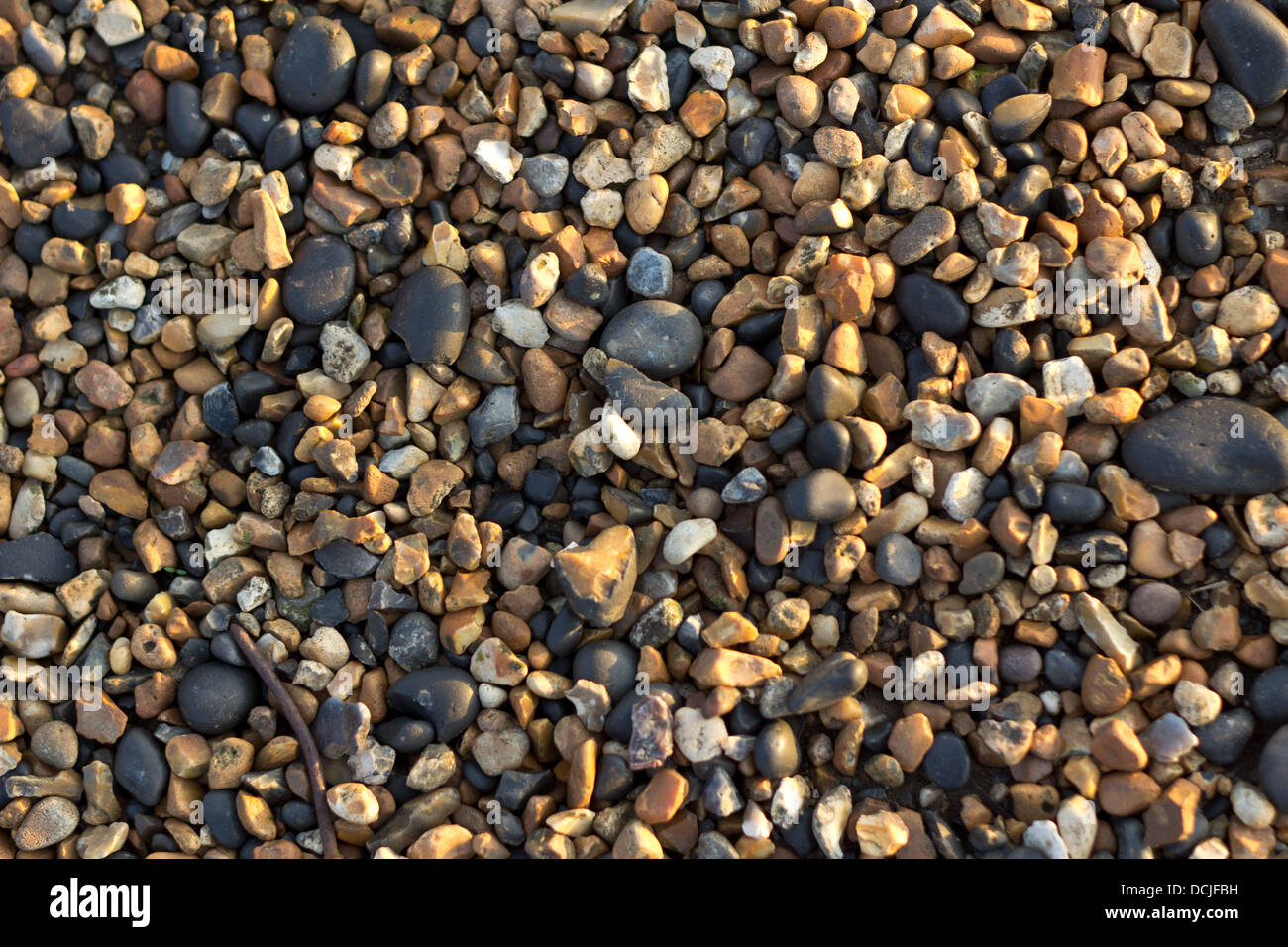 detail of stones and gravel at park in early morning light Stock Photo