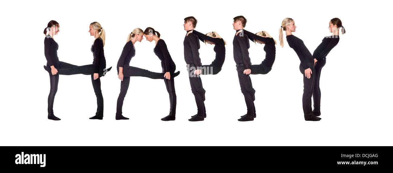 Group of people forming the word 'HAPPY' Stock Photo - Alamy