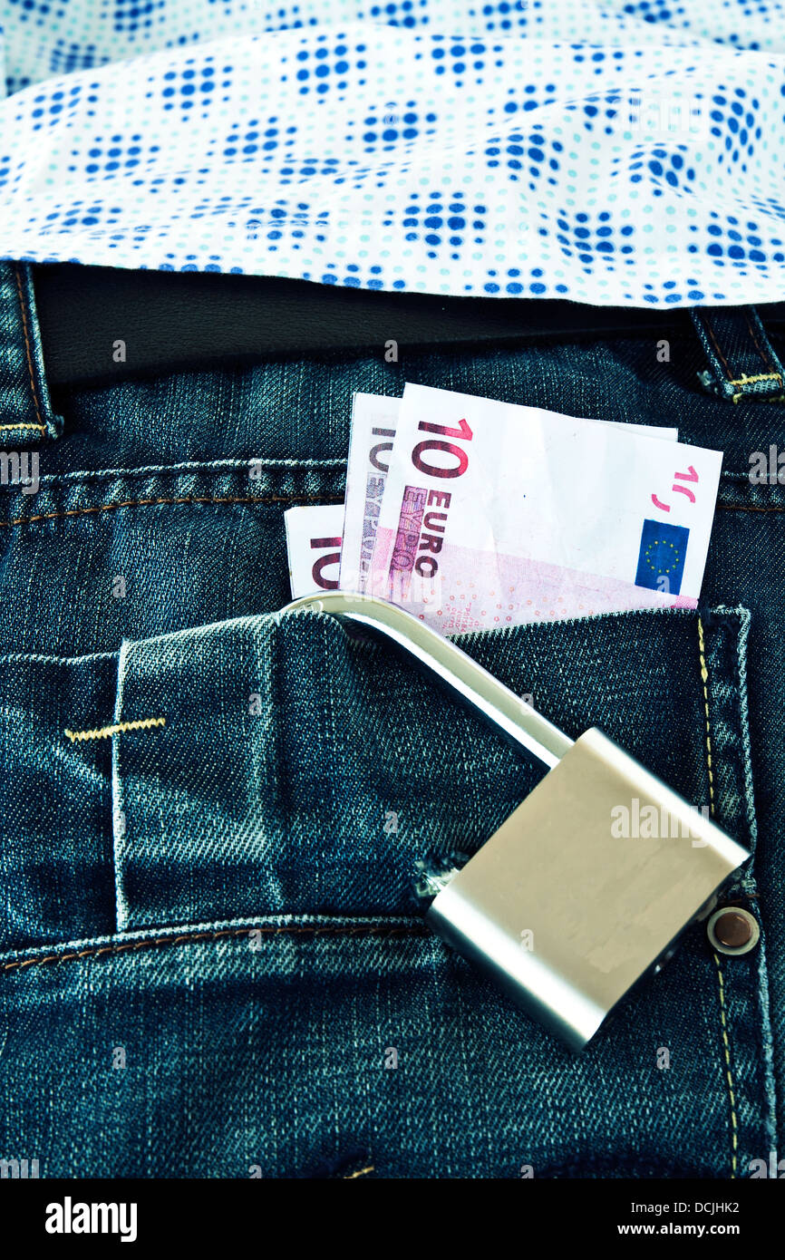 Steel locked padlock pocket mens jeans protection against theft Stock Photo Alamy