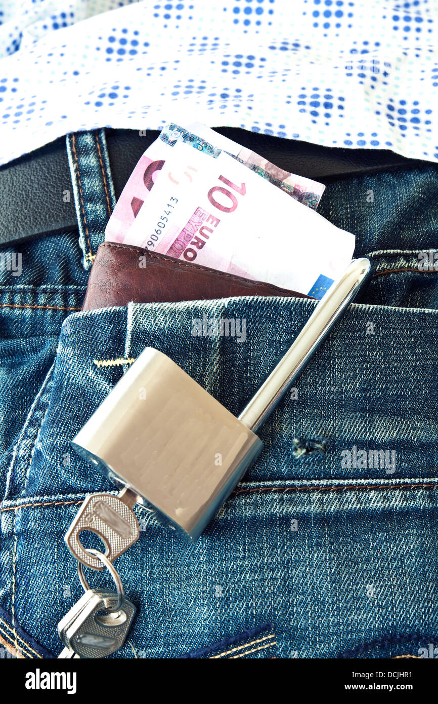 Steel locked padlock pocket mens jeans protection against theft Stock Photo  - Alamy