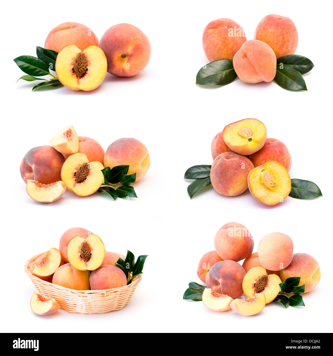 collection of fresh peach fruits Stock Photo