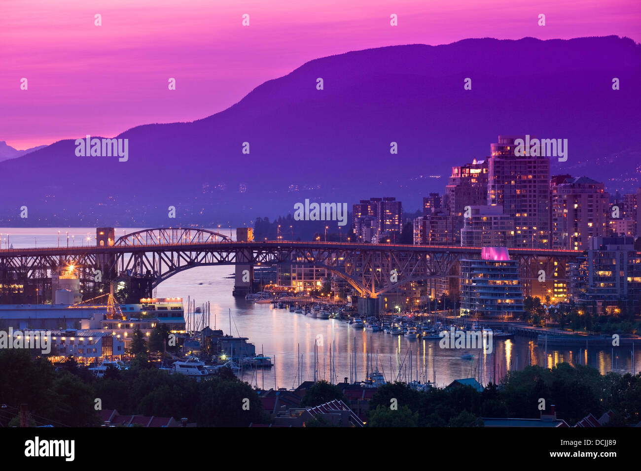 BURRARD STREET BRIDGE FALSE CREEK VANCOUVER SKYLINE BRITISH COLUMBIA ...