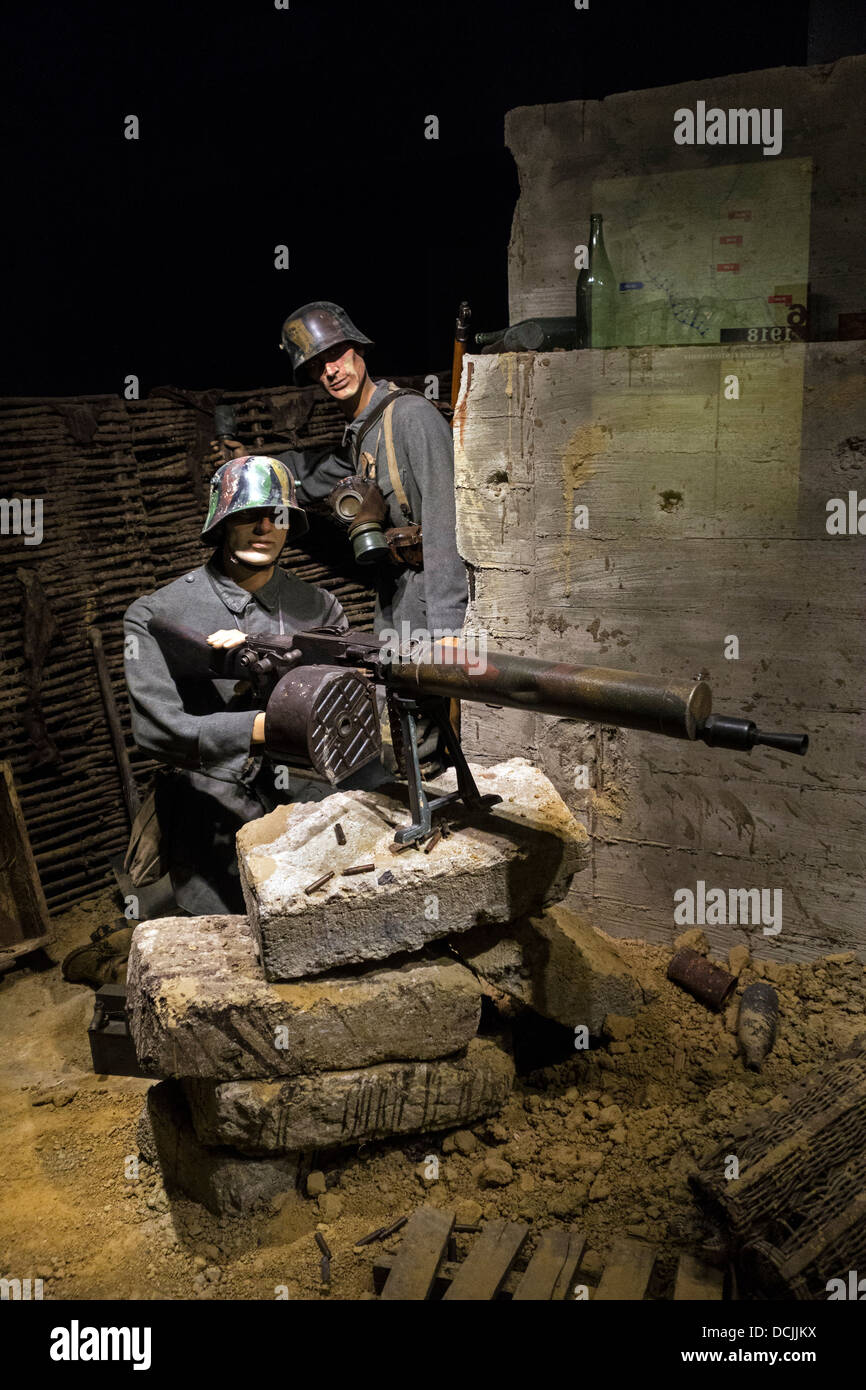 German machine gun Maschinengewehr 08 / MG 08/15 of the First World War One in the Memorial Museum Passchendaele 1917, Zonnebeke Stock Photo