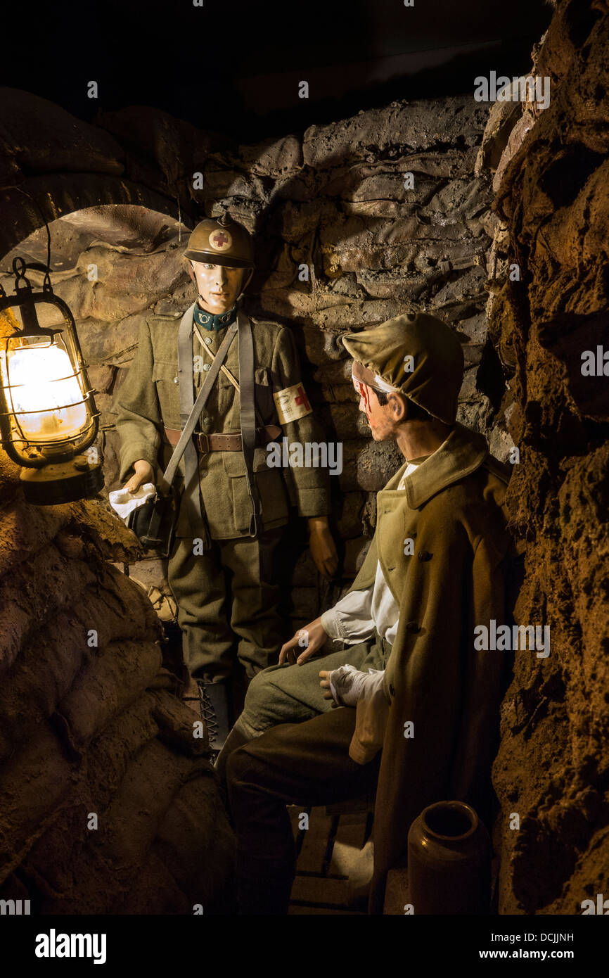 Diorama of Belgian first aid post in First World War One trench in the Memorial Museum Passchendaele 1917 at Zonnebeke, Belgium Stock Photo