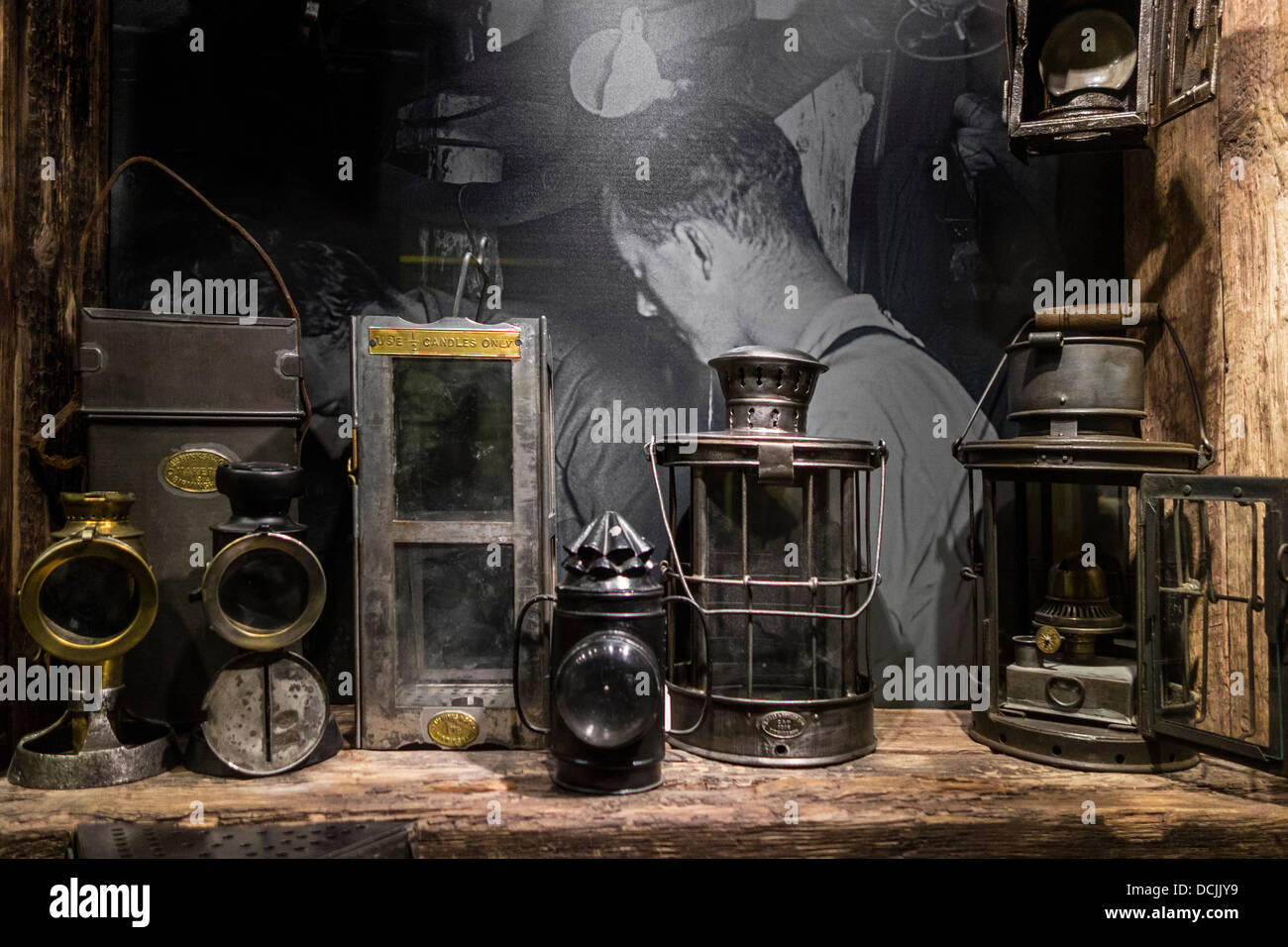 Collection of WWI trench lanterns and portable kerosene lamps of First World War One tunnelling companies Stock Photo