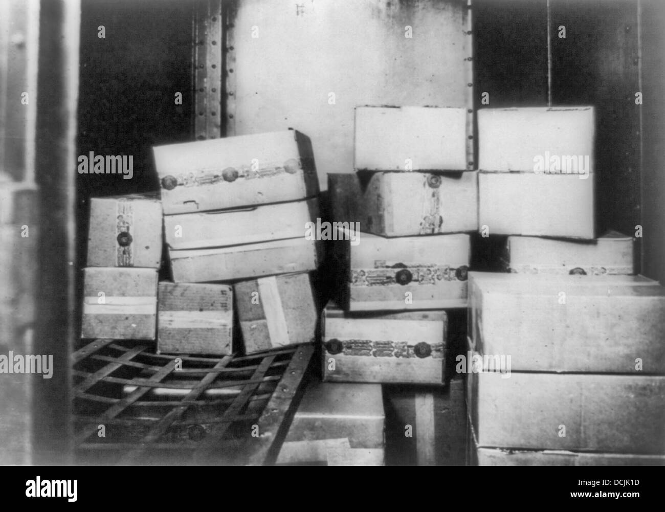Cases of whiskey confiscated by the U.S. Internal Revenue Bureau, circa 1925 Stock Photo