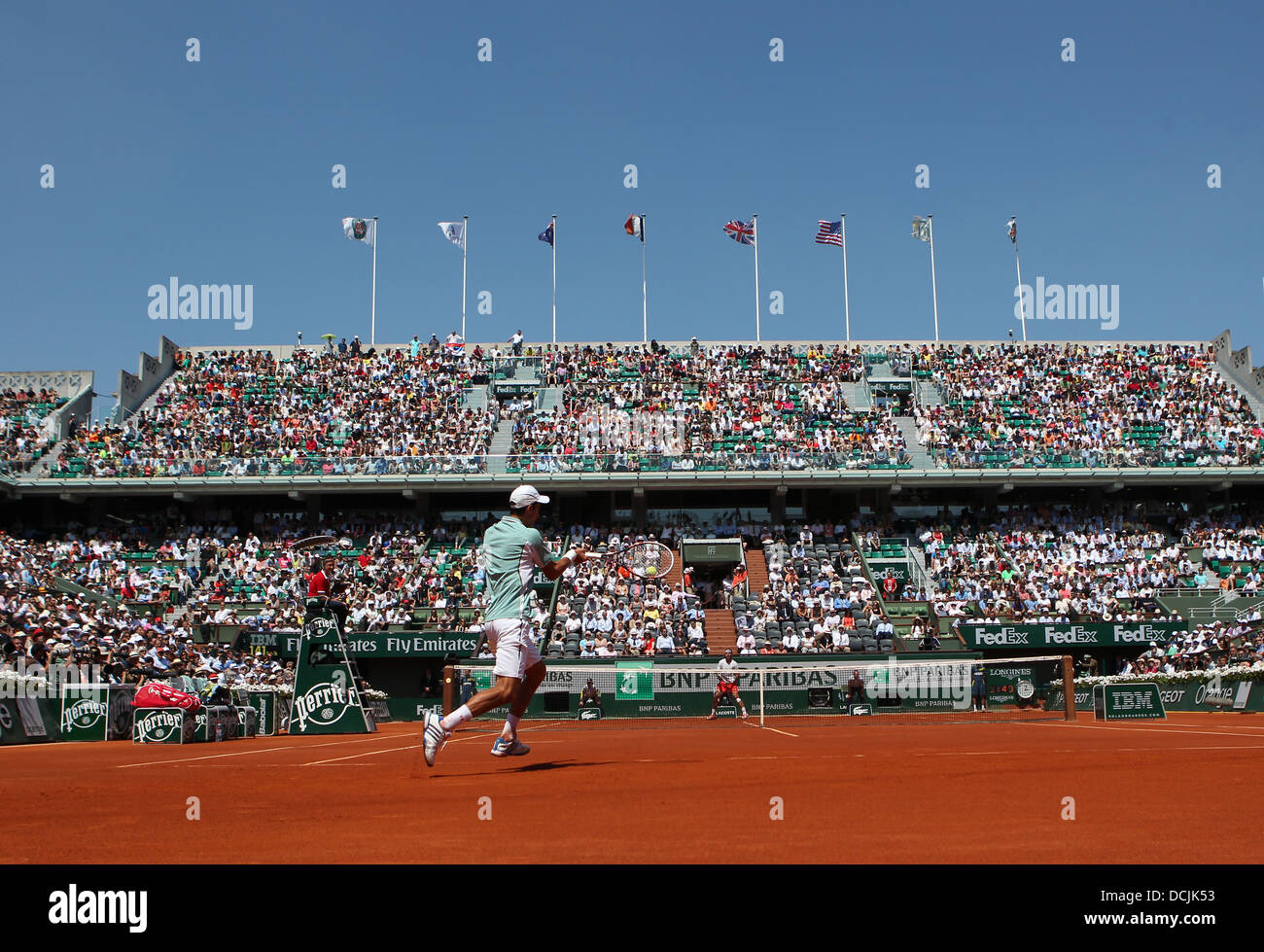 Novak Djokovic (SRB) in action at the French Open 2013. Stock Photo