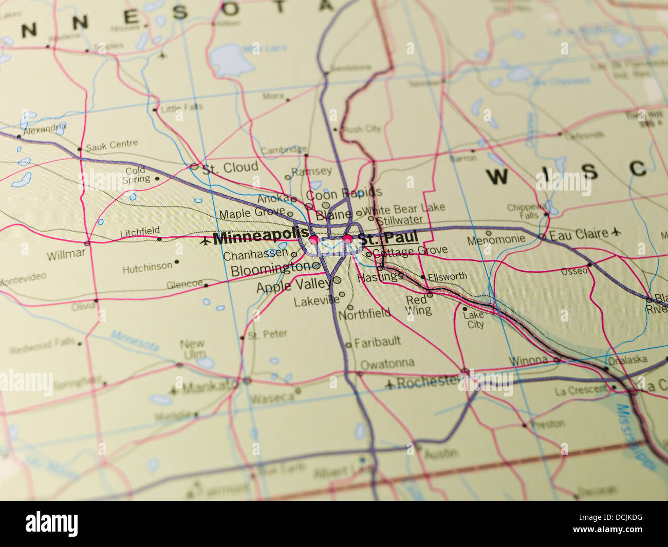 Map of Minneapolis, St. Paul and Minnesota Stock Photo - Alamy