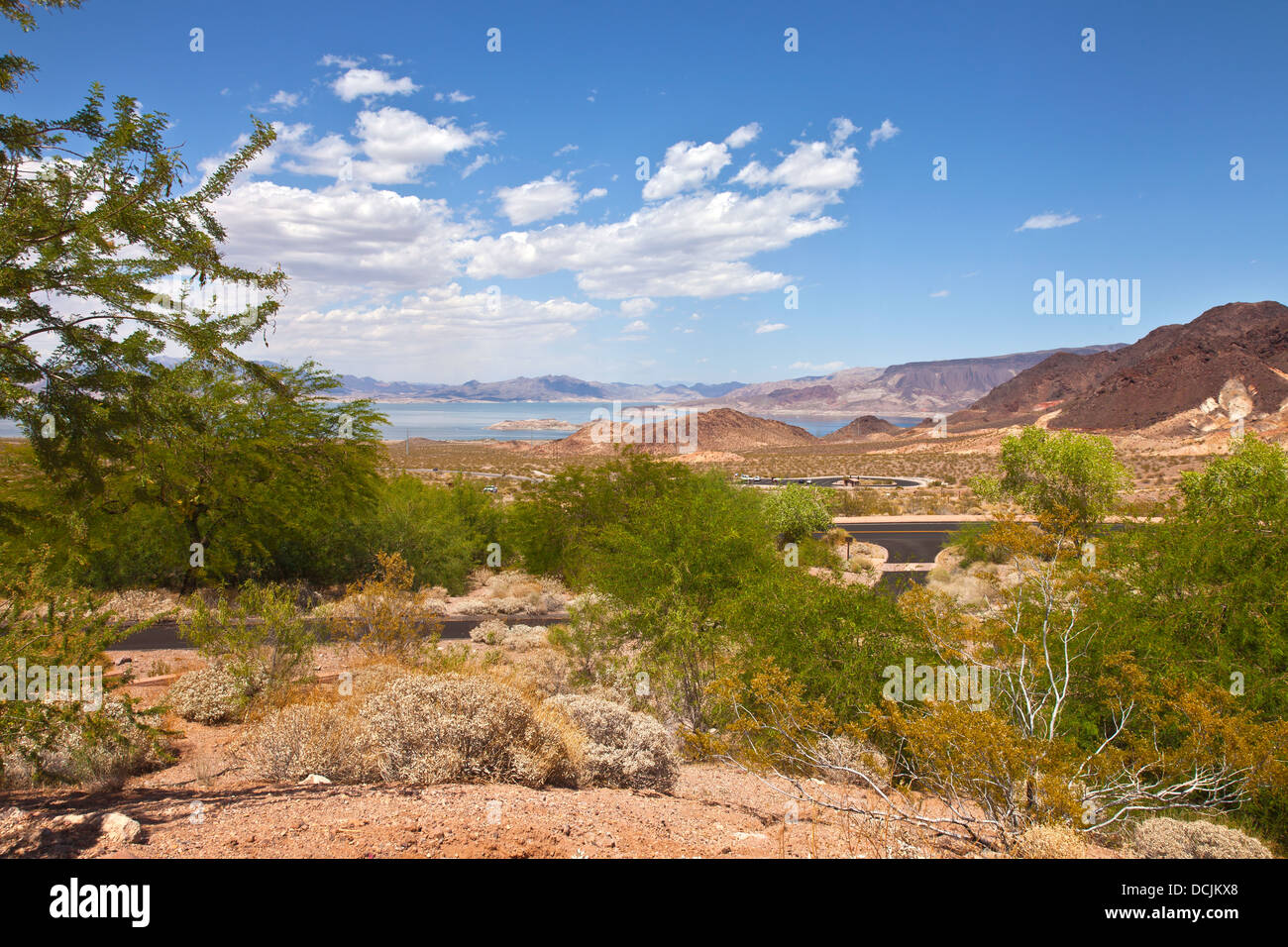 Lake Meade and a view of the surrounding landscape near Hoover Dam Nevada. Stock Photo