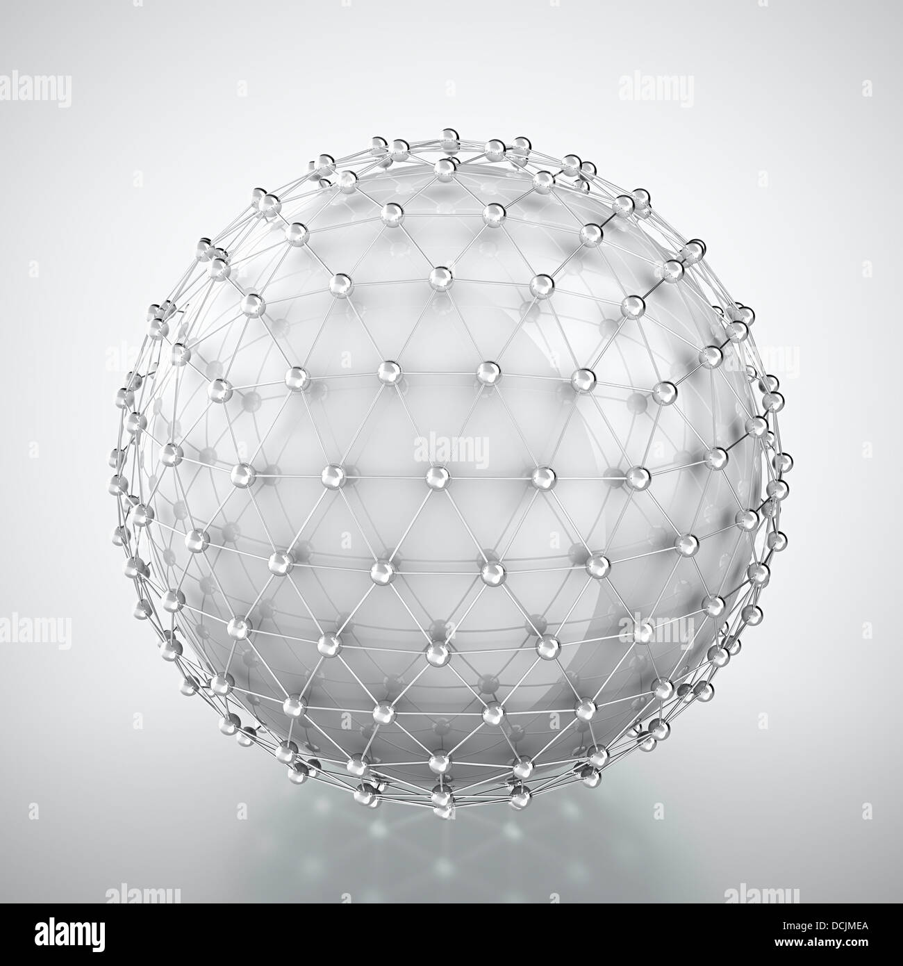 Abstract render ofwhite sphere in metal cage on white background Stock Photo