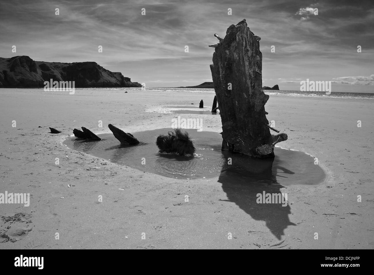 Shipwreck on the beach Stock Photo