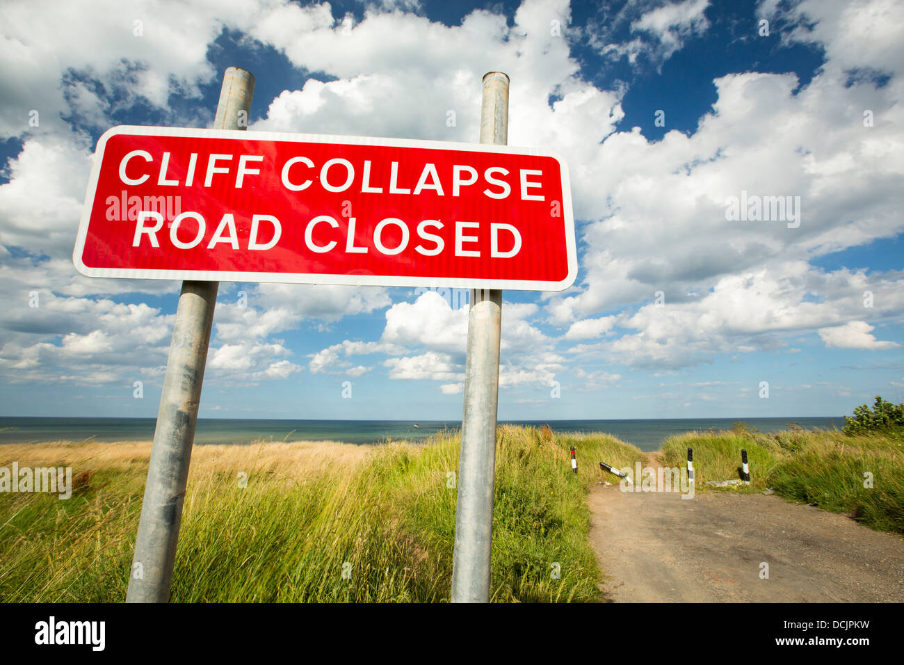 A collapsed coastal road near Easington on Yorkshires East Coast, UK