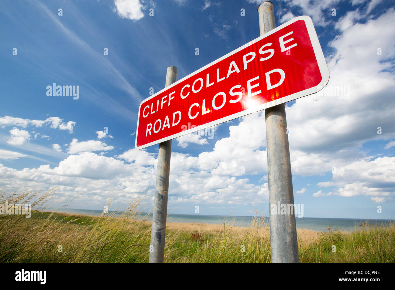 A collapsed coastal road near Easington on Yorkshires East Coast, UK