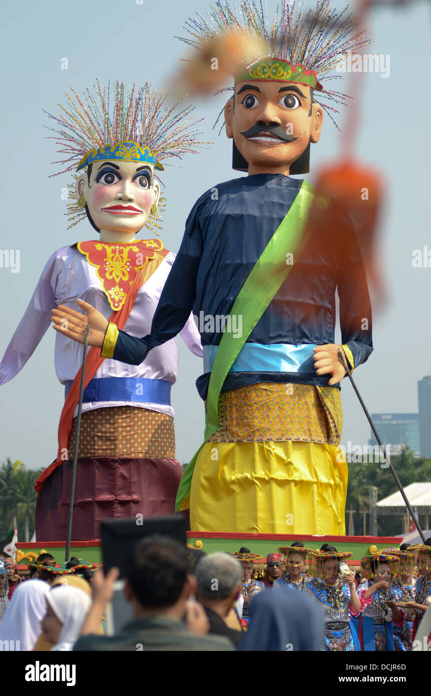 Culture Carnival parade in Jakarta celebrated Indonesia independent day Stock Photo