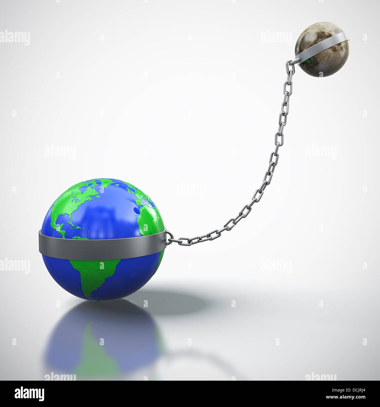 3D render of Earth linked with Moon isolated on white background Stock Photo