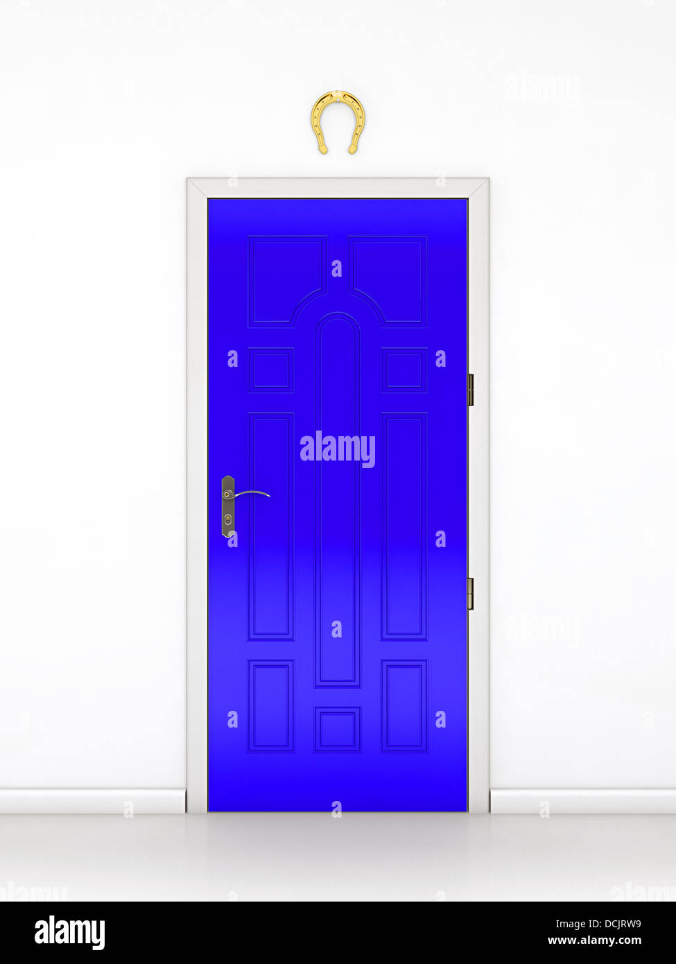 Golden horseshoe above blue door. Symbol of luck Stock Photo Alamy