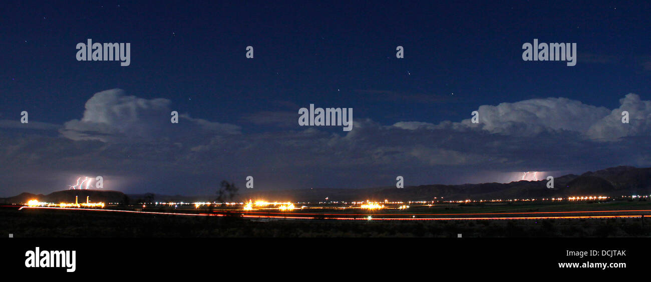 Barstow CA., USA. 19th Aug, 2013. Lightning strikes and thunder and