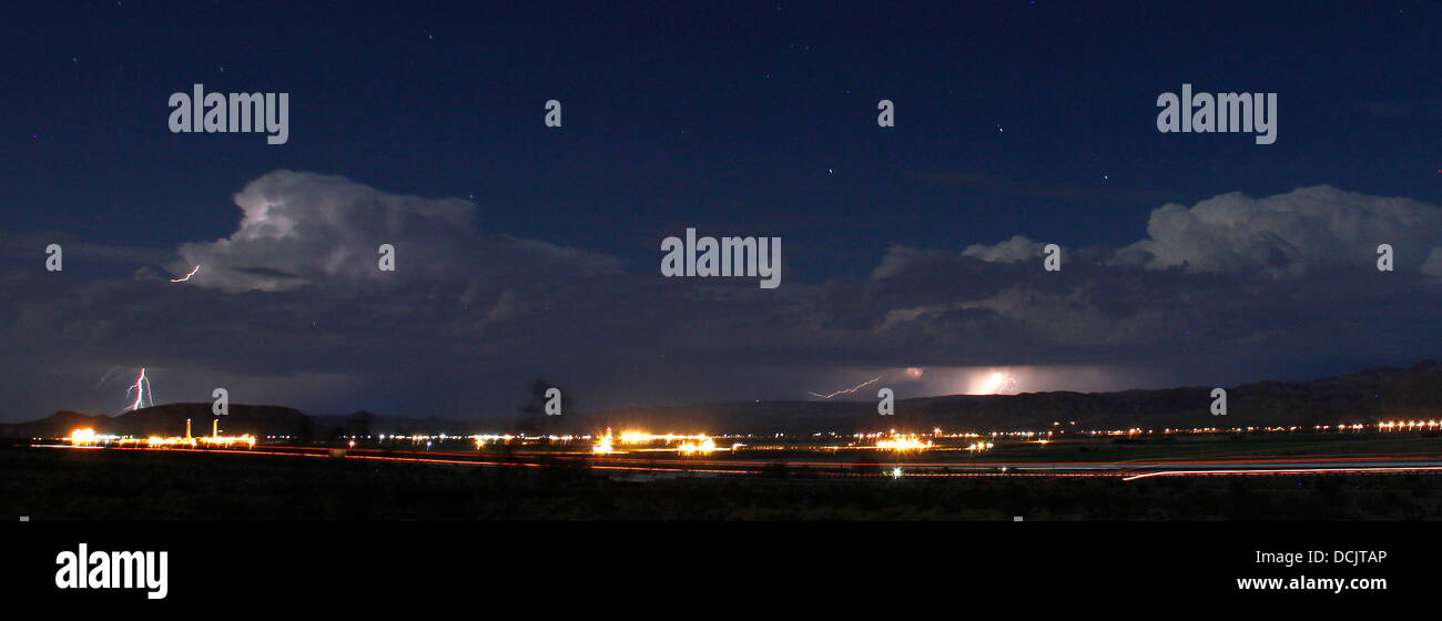 Barstow CA., USA. 19th Aug, 2013. Lightning strikes and thunder and