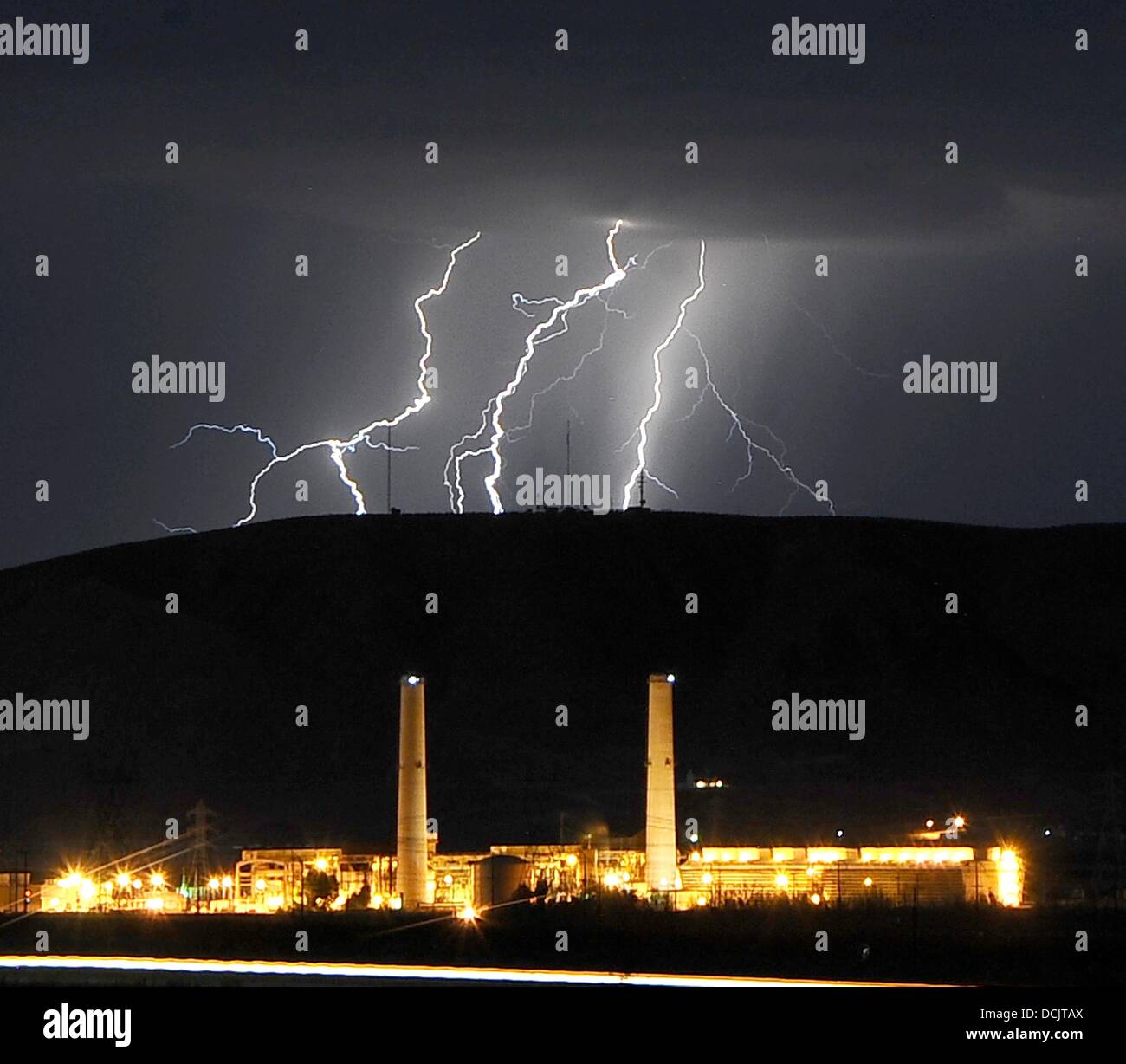 Barstow CA., USA. 19th Aug, 2013. Lightning strikes and thunder and