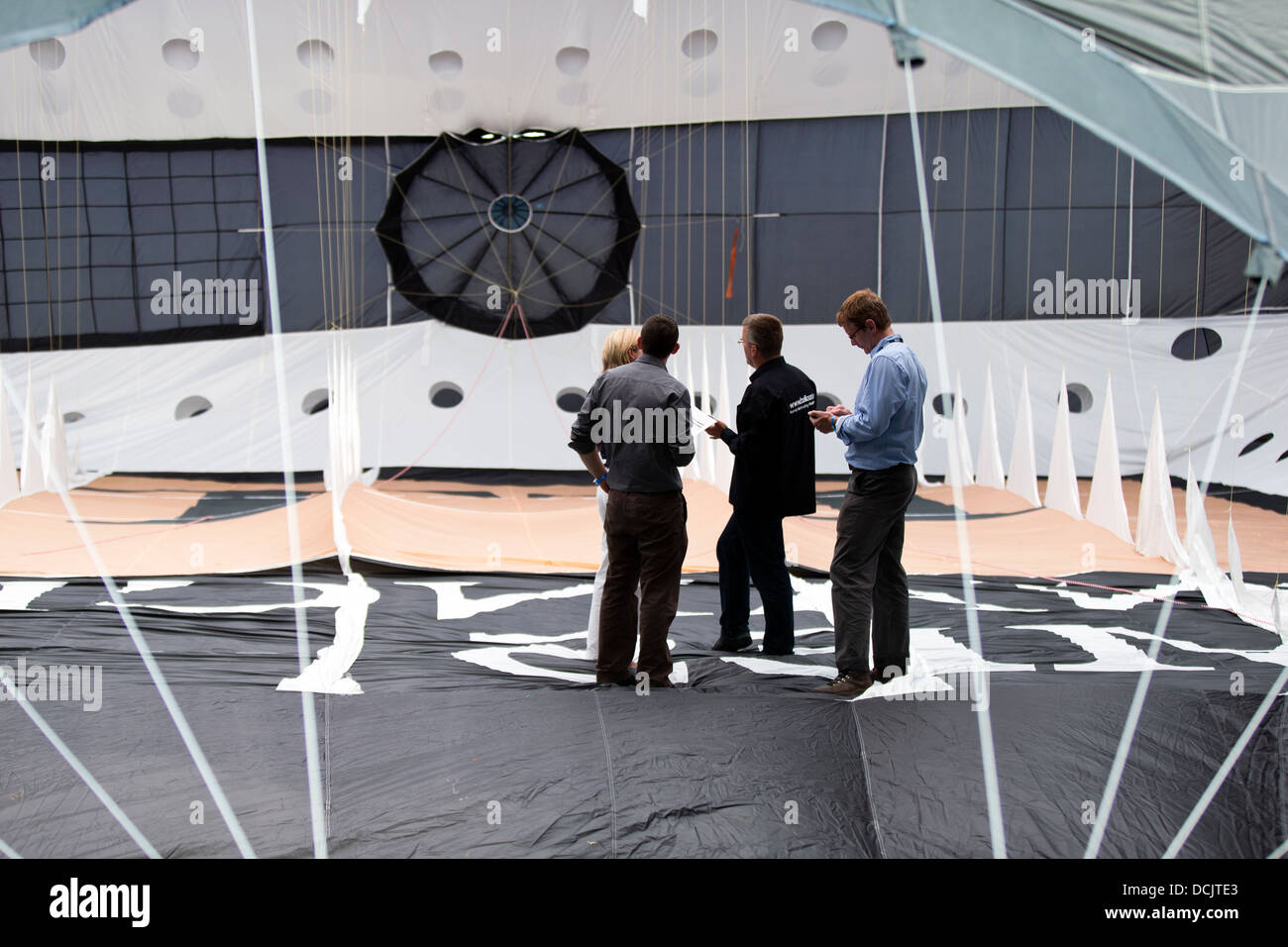 Inside a hot air balloon envelope during inflation at the 35th Bristol